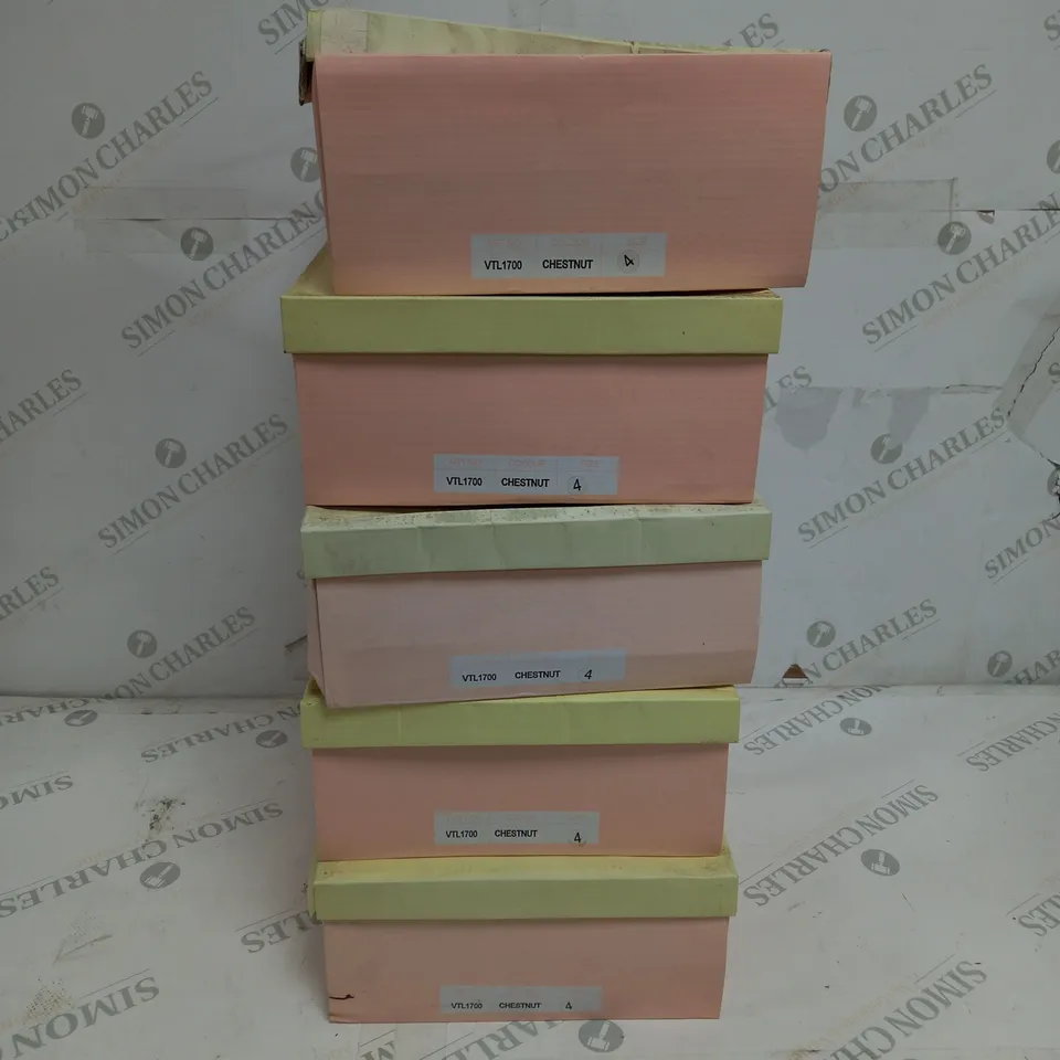 5 BOXED PAIRS OF STRAWBERRY WEDGE SHOES IN CHESTNUT SIZE 4