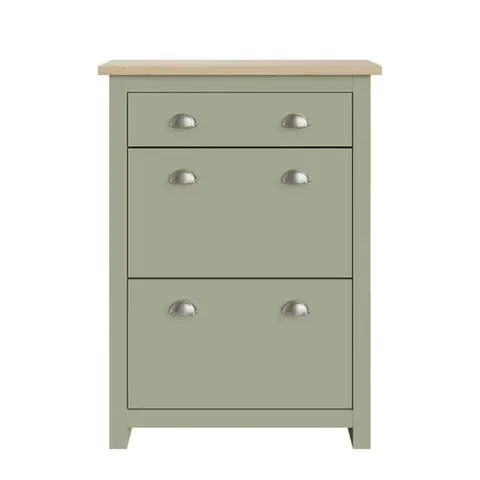 BOXED LANCASTER 2 DOOR 1 DRAWER SHOE CABINET - SAGE GREEN (1 BOX)