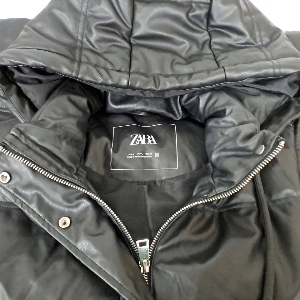 ZARA BLACK PU HOODED GILET - EUR L