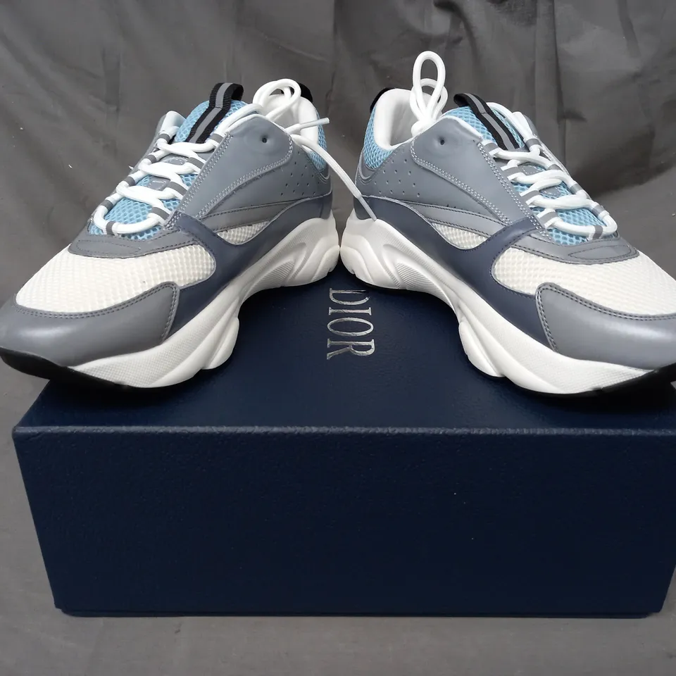 BOXED PAIR OF DIOR SHOES IN WHITE/BLUE MULTI EU SIZE 43
