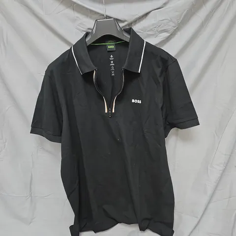 BOSS SLIM FIT POLO SHIRT – BLACK, PIMA COTTON, ZIP PLACKET