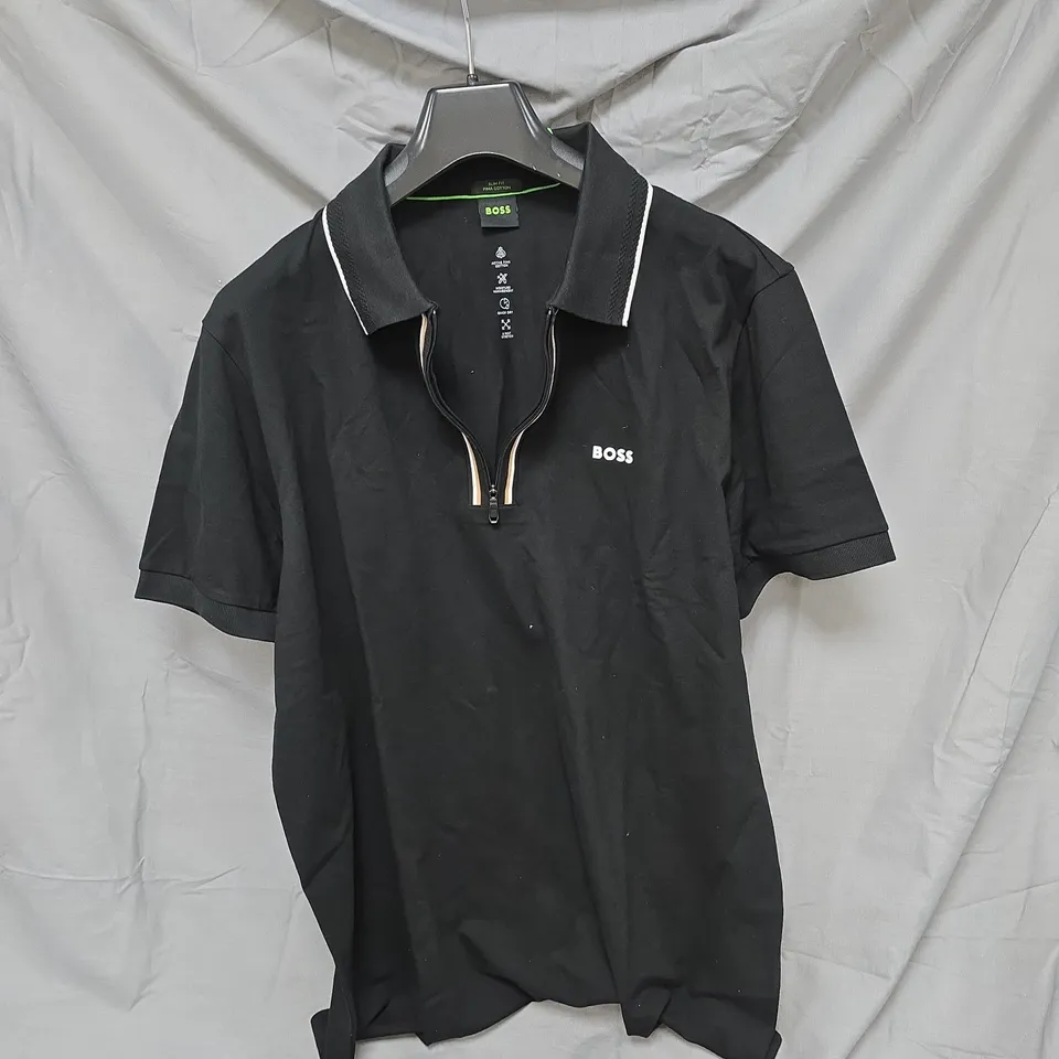 BOSS SLIM FIT POLO SHIRT – BLACK, PIMA COTTON, ZIP PLACKET