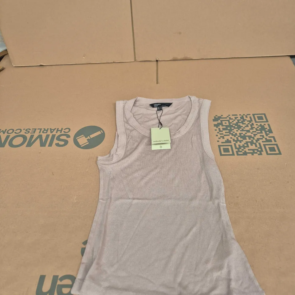 NOBODY'S CHILD SLEEVELESS RIBBED DRESS – UK SIZE S (EU S, US S), TAUPE