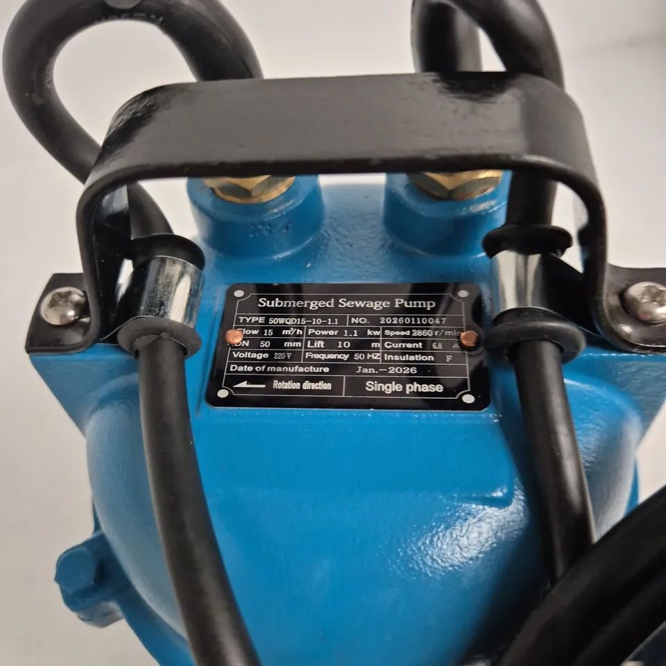 SUBMERGED SEWAGE PUMP – 220V SINGLE-PHASE, MODEL 50WQD15-10-1
