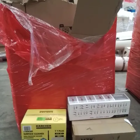 PALLET OF ASSORTED HOUSEHOLD GOODS AND PRODUCTS TO INCLUDE;ELECTRIC TILLER,PRESSURE WASHER,RESISTANCE BANDS