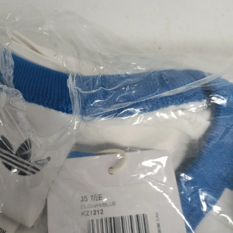 ADIDAS 3S TEE T-SHIRT – WHITE WITH BLUE TRIM, 2XL