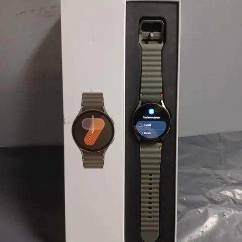 BOXED SAMSUNG GALAXY WATCH 7 IN BLACK WITH KHAKI STRAP