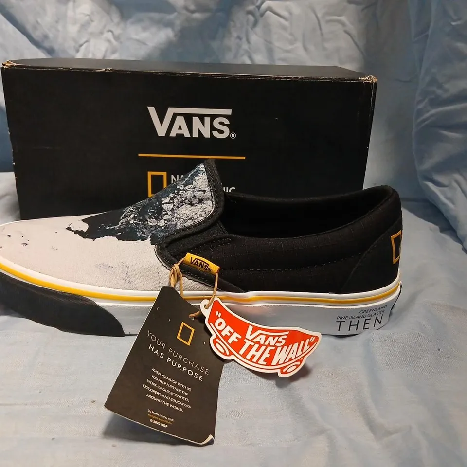 VANS NATIONAL GEOGRAPHIC SLIP-ON SNEAKERS – BLACK/WHITE, UA CLASSIC SLIP-ON