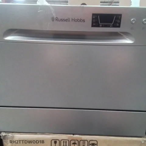  RUSSELL HOBBS TABLE TOP DISHWASHER COMPACT MINI WITH 6 PLACE SETTINGS, LED DISPLAY, BUTTON CONTROL, 6 PROGRAMMES, PORTABLE & EFFICIENT, 24HR TIMER, RINSE & ECO MODE IN SILVER, RH6TTDW0D1S