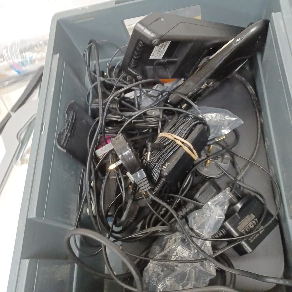 BOX OF APPROXIMATELY 20 ASSORTED ELECTRICAL ITEMS TO INCLUDE SKY TV BOXES, REMOTE CONTROLS AND POWER CABLES