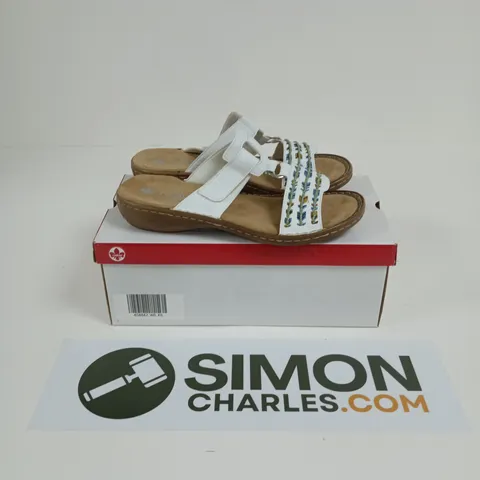 BOXED PAIR OF RIEKER 60867 REGINA SANDALS IN WHITE - EU 39