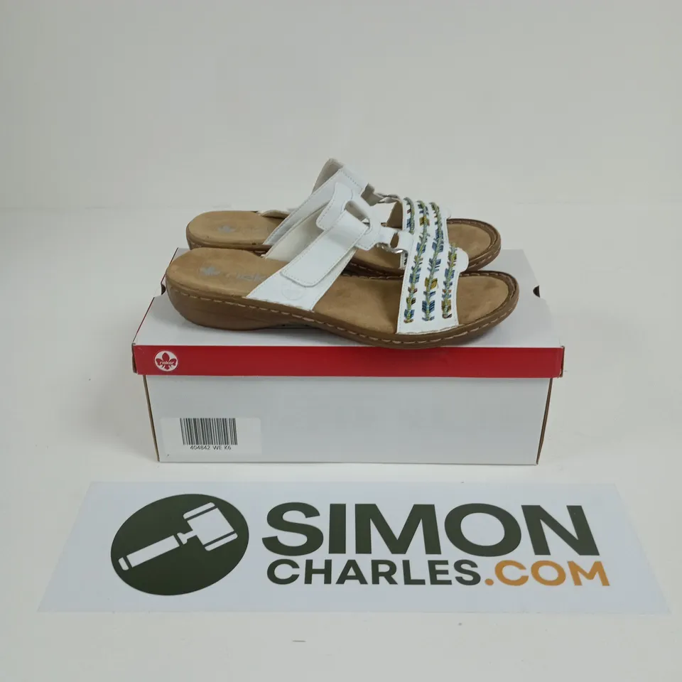 BOXED PAIR OF RIEKER 60867 REGINA SANDALS IN WHITE - EU 39