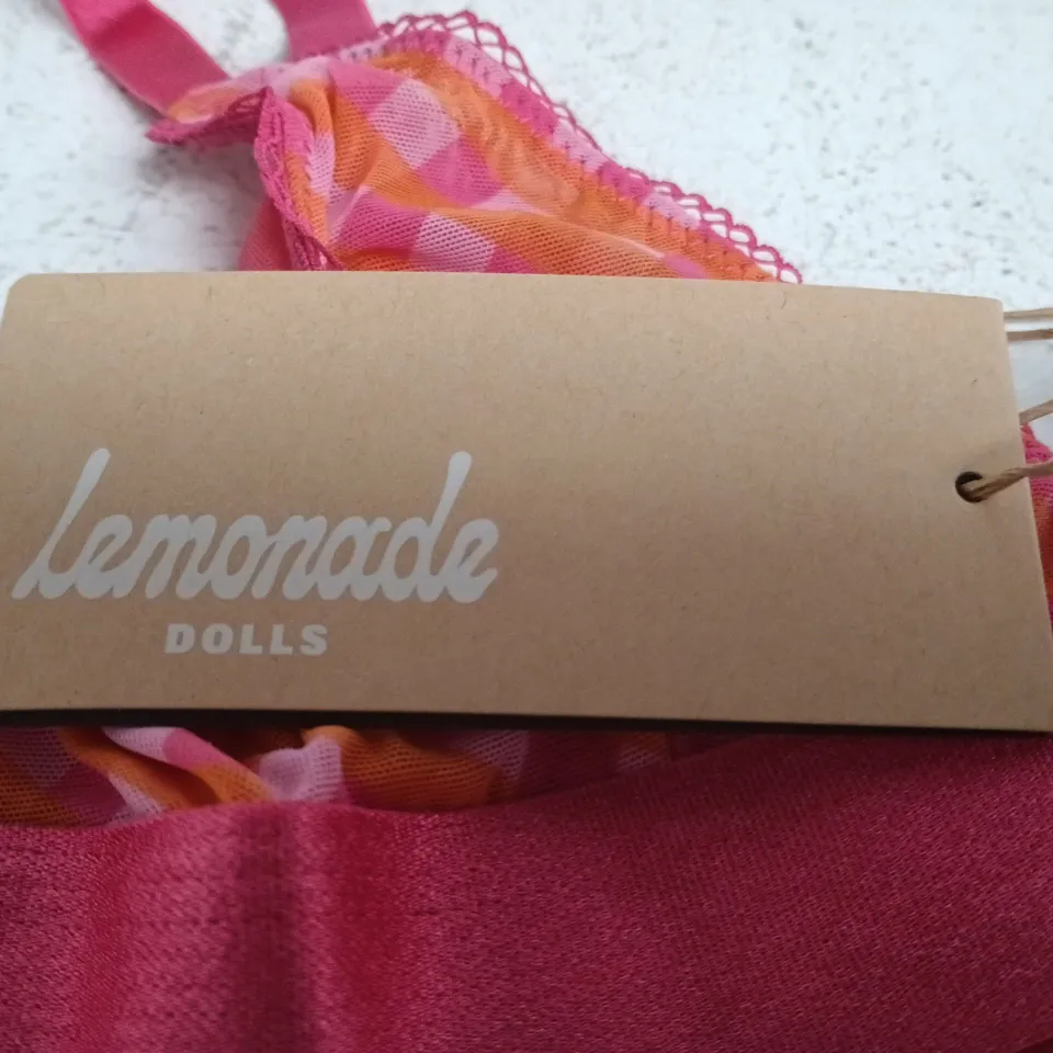LEMONADE DOLLS PINK CHECK-PRINT MESH BRALETTE – UK 34