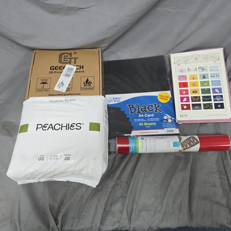 APPROXIMATELY 20 ASSORTED HOUSEHOLD PRODUCTS TO INCLUDE GEEETECH 3D PRINTER FILAMENT, A4 BLACK CARD, CRICUT VINYL, ETC - COLLECTION ONLY