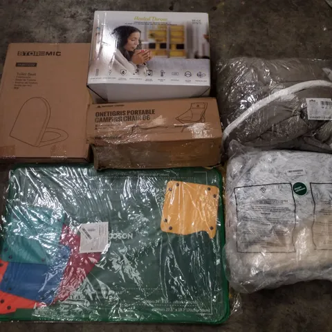 PALLET CONTAINING ASSORTED PRODUCTS INCLUDING TOILET SEAT, HEATED THROW, PORTABLE CAMPING CHAIR, JIGSAW BOARD, SHERPA BLANKET & PET BED