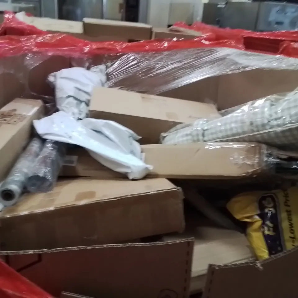 PALLET OF ASSORTED HOUSEHOLD GOODS AND PRODUCTS TO INCLUDE;HULA RING,POOL CUE,IRON PAN