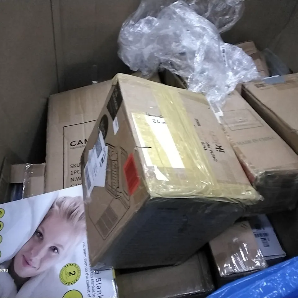 PALLET OF ASSORTED ITEMS INCLUDING HOMIDEC DRYING RACK, STOREMIC TOILET SEAT, ENAMELED PAELLA PAN, LAUNDRY BASKET, ISTOYO EPOXY RESIN CURING MACHINE