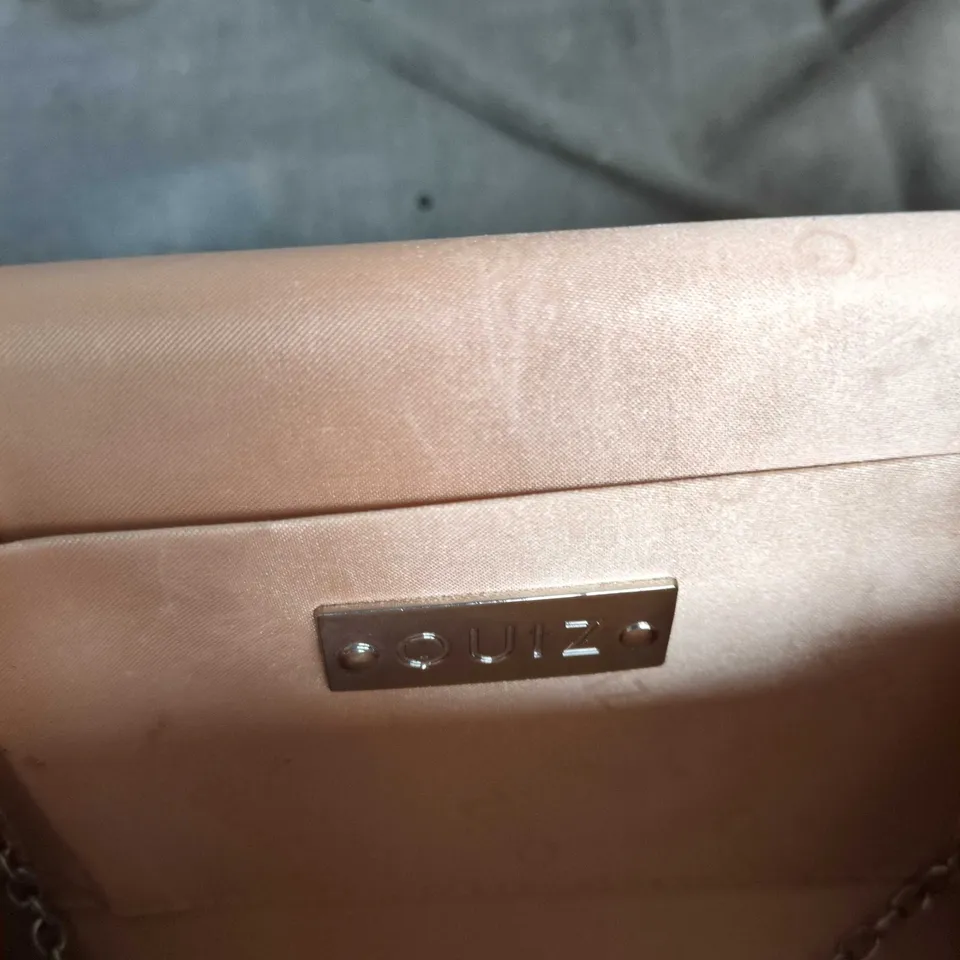 OIUZ ROSE-GOLD CLUTCH BAG WITH SILVER SEQUIN FLAP, CHAIN