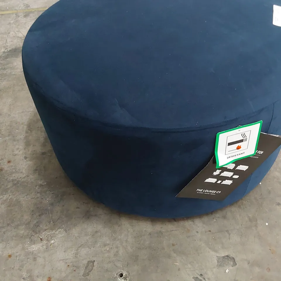 QUALITY BRITISH MADE LOUNGE Co CIRCUAR FOOTSTOOL BLUE PLUSH FABRIC