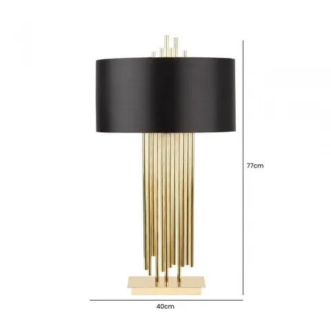 BRAND NEW HOMESDIRECT365 EU-BT659-00-SLK-BLGD 77CM GOLD TABLE LAMP BLACK FAUX SILK SHADE