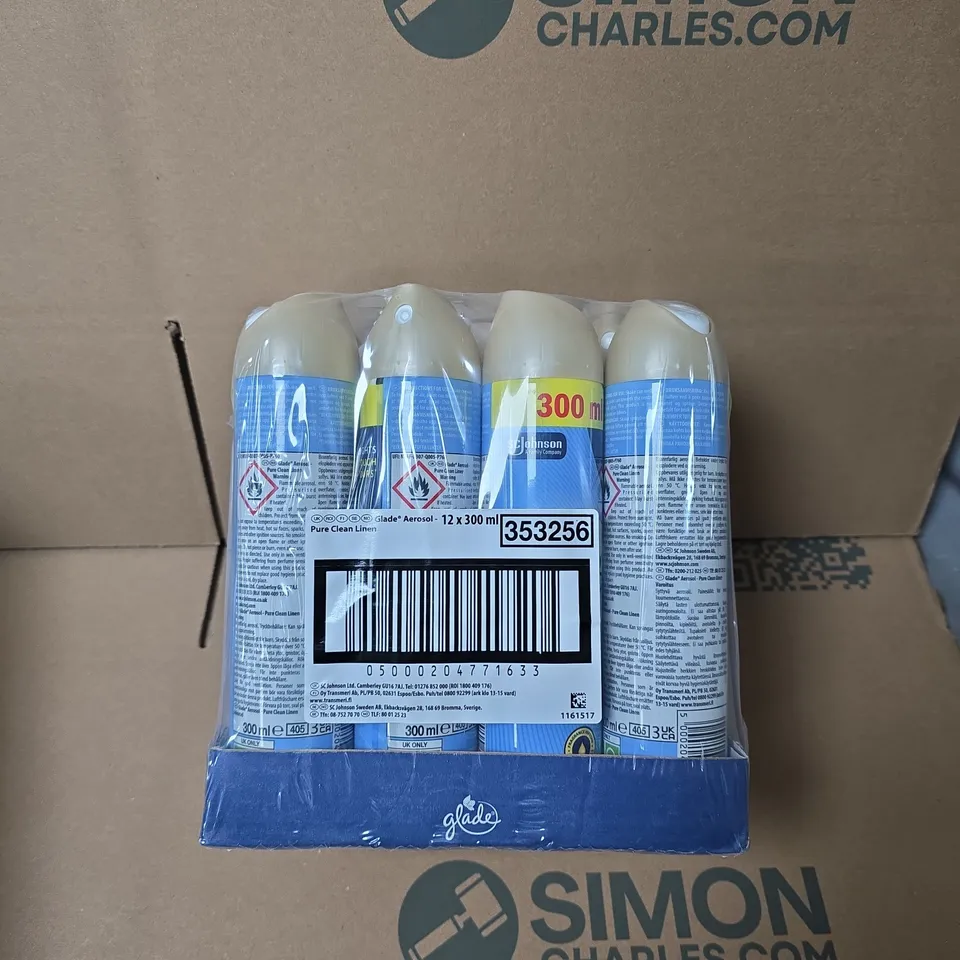 GLADE PURE CLEAN LINEN AEROSOL AIR FRESHENER – 12 X 300 ML (BOXED)