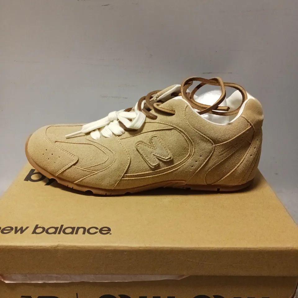 BOXED PAIR OF NEW BALANCE X MIU MIU 530 SL SUEDE TRAINERS, TAN - UK SIZE 7