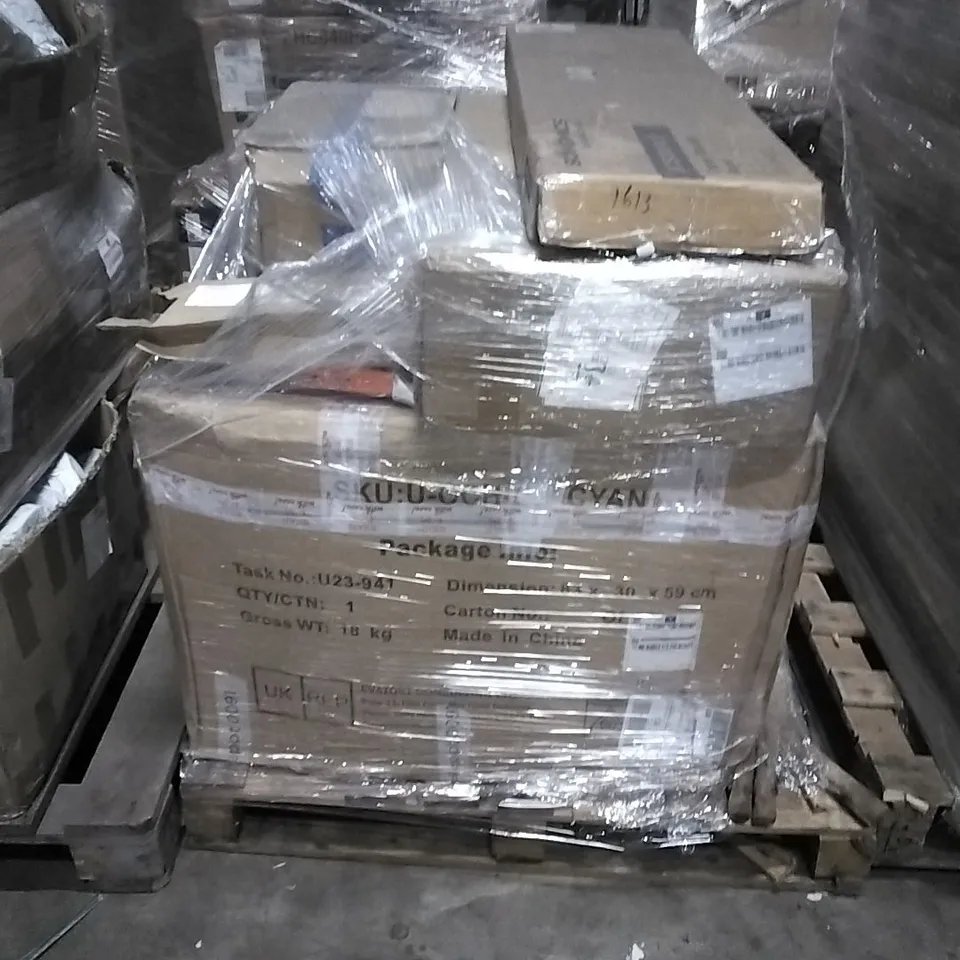 PALLET OF HOUSEHOLD ITEMS TO INCLUDE CORNER BRACKET, SPARK LINK WIRELESS GUITAR SYSTEM, 4K Y10 TV STICK AND OTHER ASSORTED ITEMS...