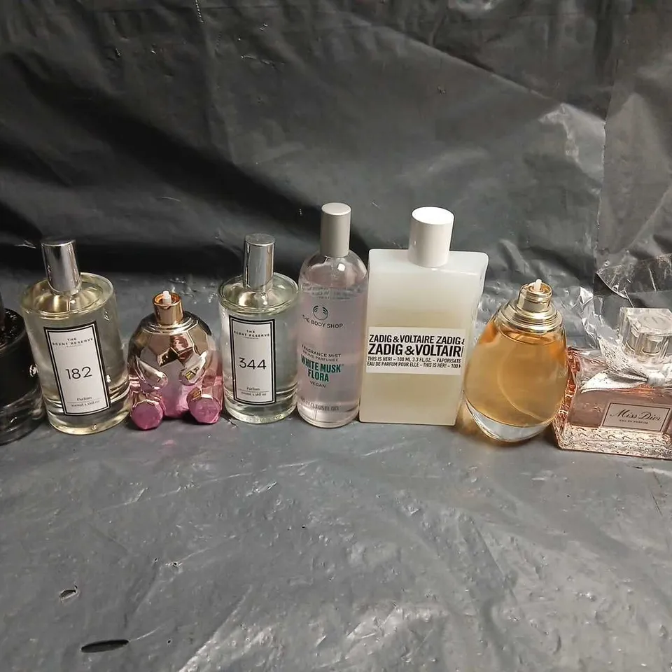 TEN ASSORTED UNBOXED FRAGRANCES TO INCLUDE; MISS DIOR, ZADIG AND VOLTAIRE, THE SCENT RESERVE AND THE BODY SHOP