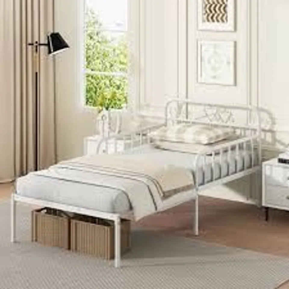 BOXED COSTWAY EXTENDABLE DAYBED TO SINGLE SIZE BED WITH TRUNDLE - WHITE