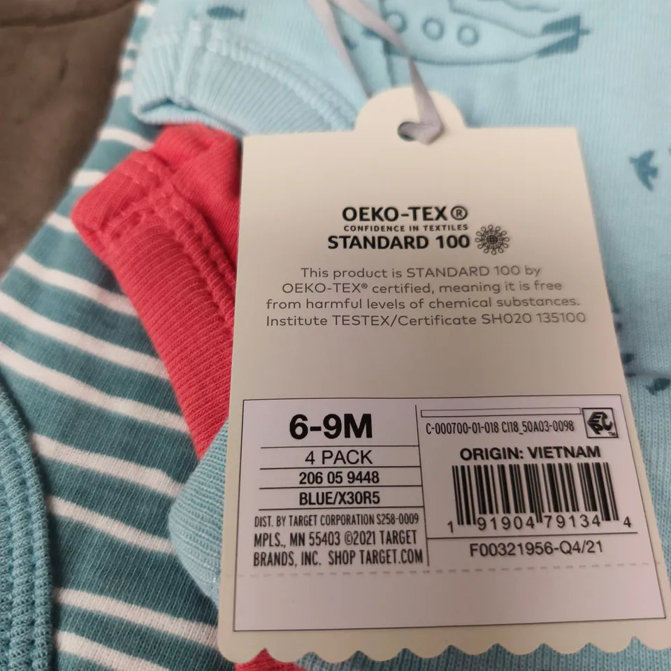 CLOUD ISLAND 4 PACK SHORT SLEEVE KIDS BODY SUITS AGE 6 - 9 MONTHS