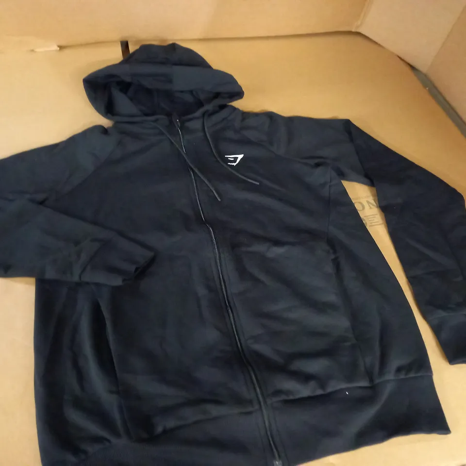 GYMSHARK BLACK ZIP THROUGH HOODIE - S