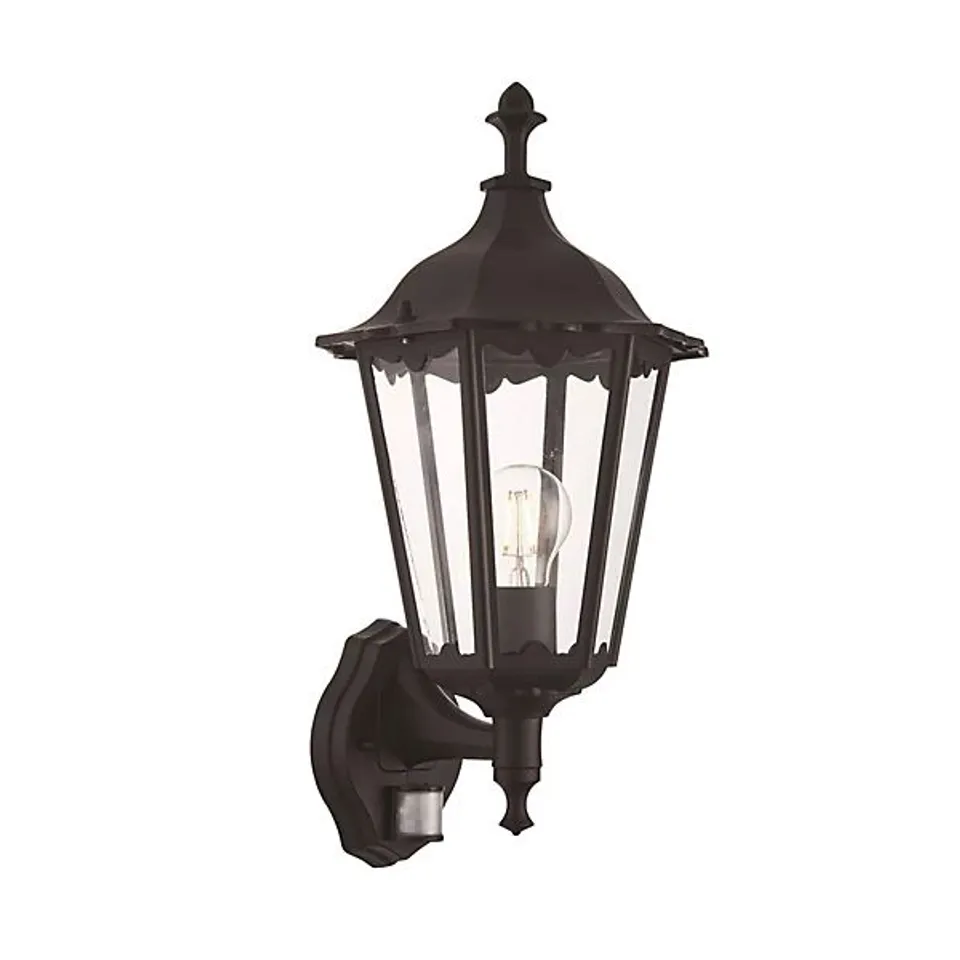 BOXED LUMINOSA BURFORD 1 LIGHT OUTDOOR WALL LANTERN MATT BLACK PAINT, GLASS IP44, E27