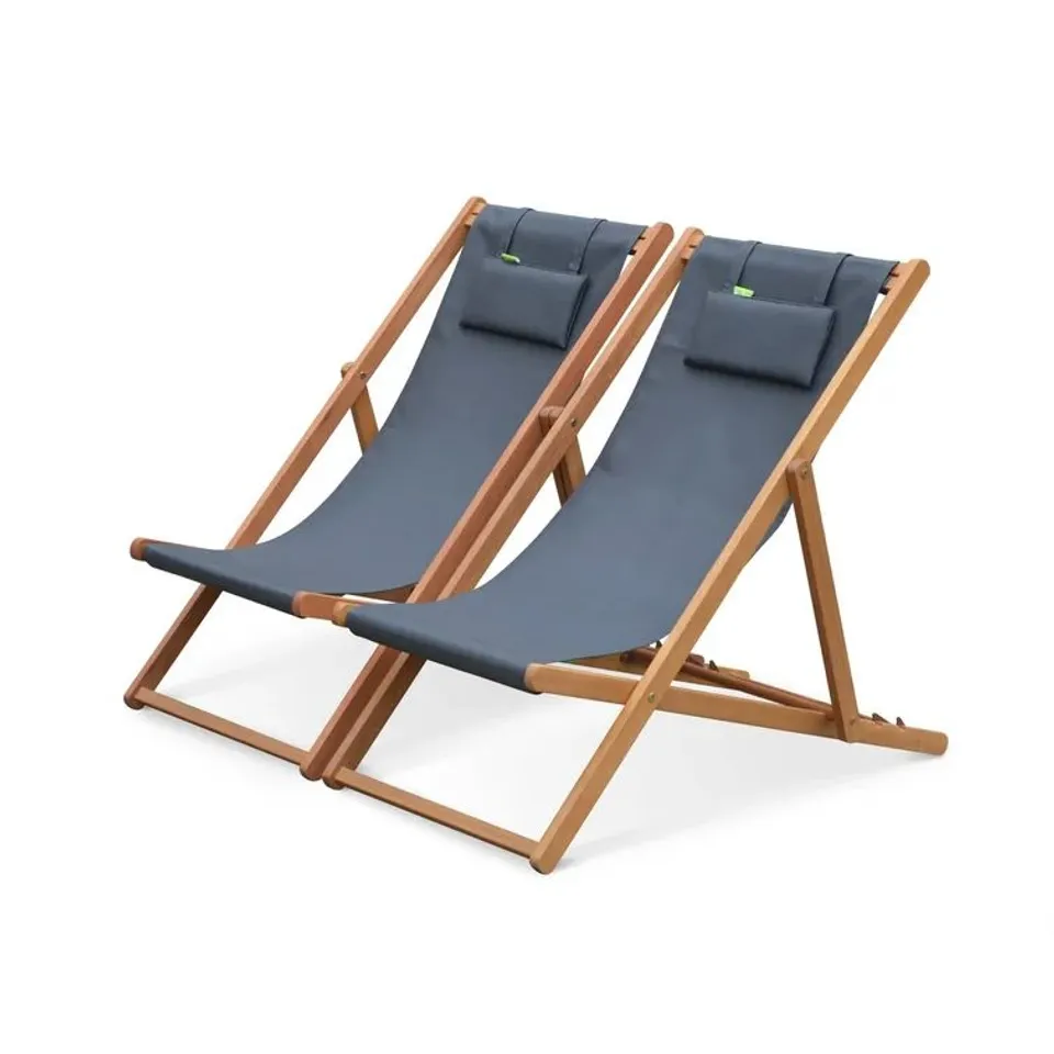 BOXED SET OF 2 GRAYDON FOLDING DECK CHAIRS WITH SUPPORT CUSHIONS 