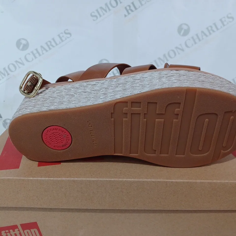 BOXED PAIR OF FITFLOP ELOISE BACK STRAP WEDGES IN LIGHT TAN - UK 7