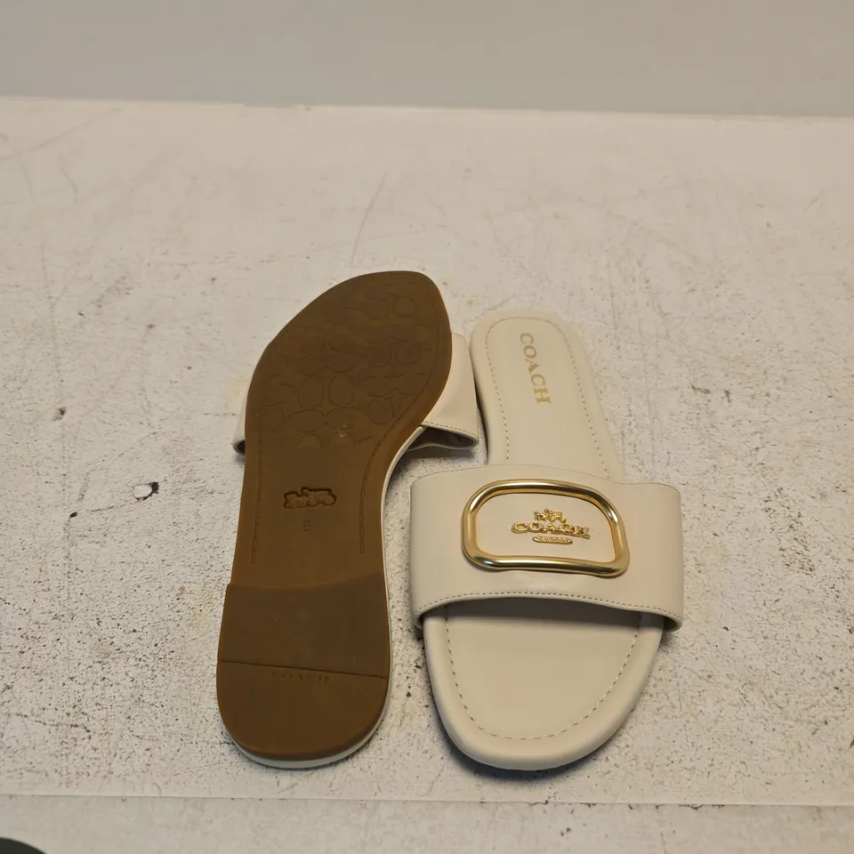 COACH CREAM SLIDE SANDALS WITH GOLD BUCKLE – WOMEN'S SIZE 8