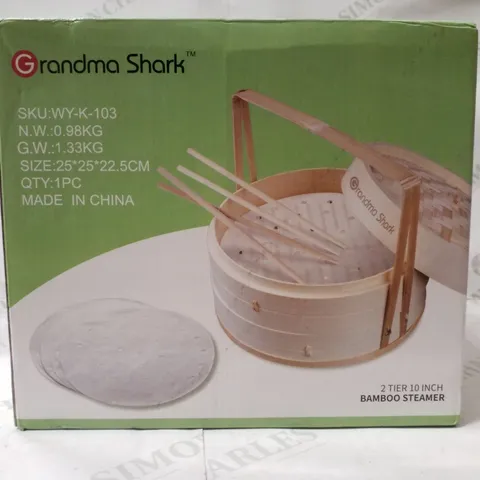 BOXED GRANDMA SHARK 2 TIER 10" BAMBOO STEAMER