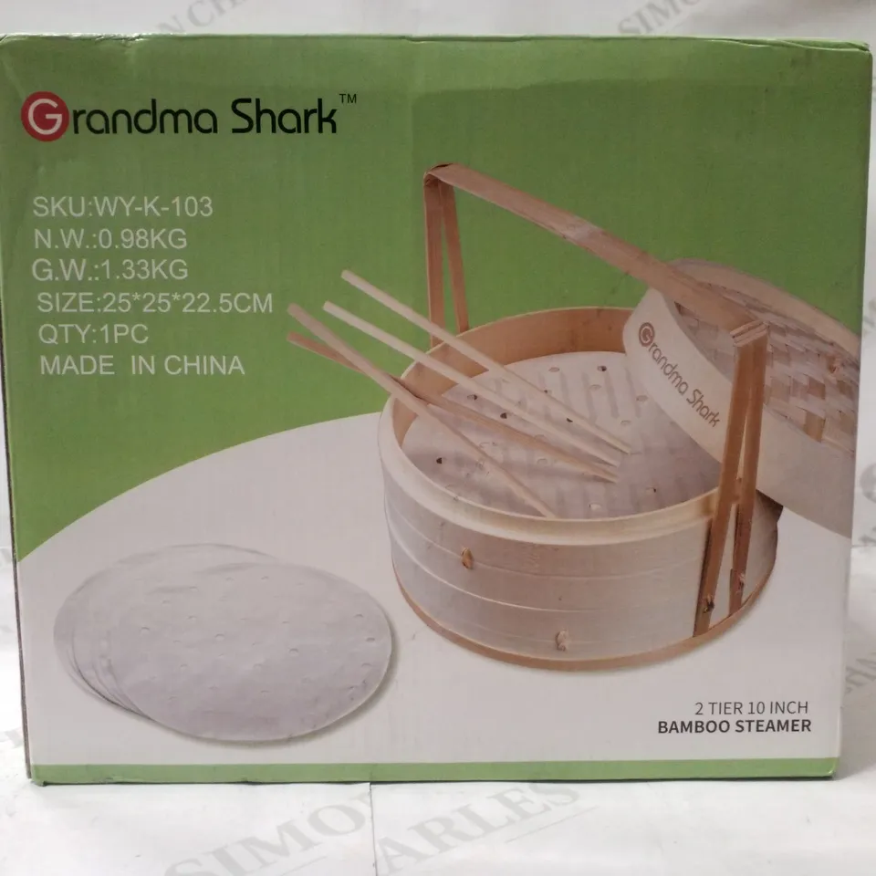 BOXED GRANDMA SHARK 2 TIER 10" BAMBOO STEAMER