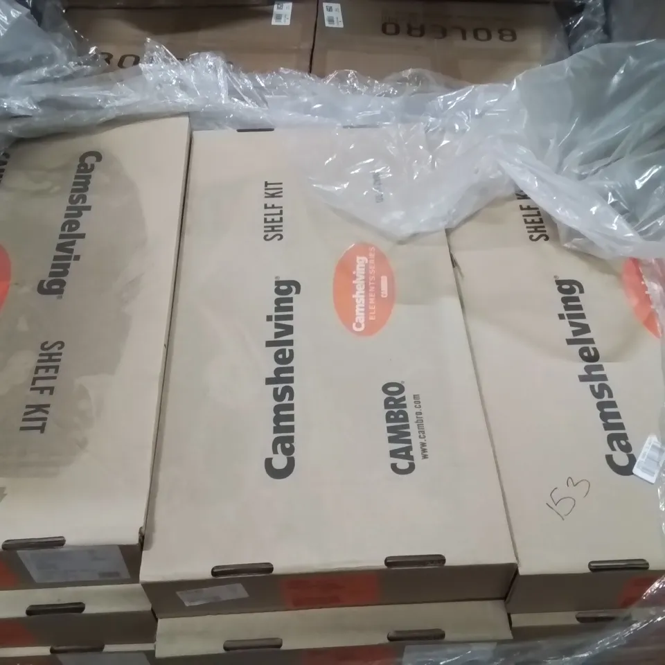 PALLET CONTAINING LARGE QUANTITY OF CAMSHELVING SHELF KITS