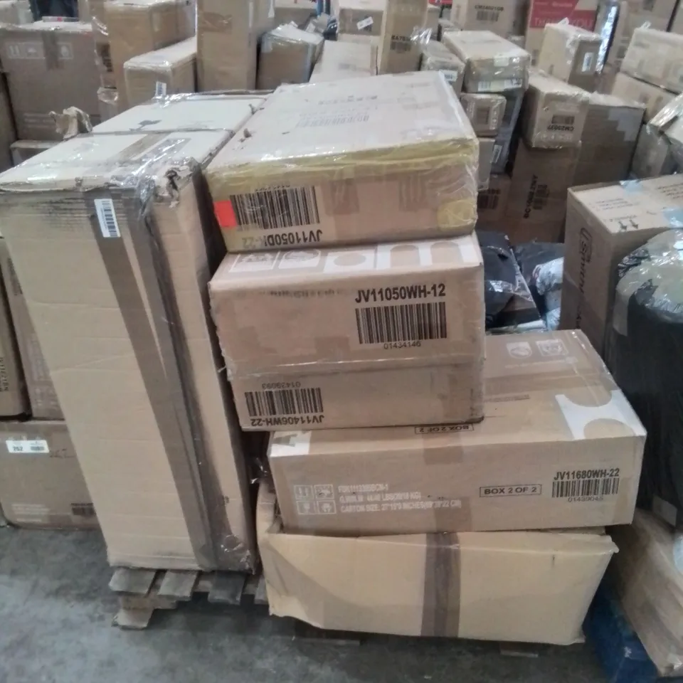 PALLET CONTAINING VARIOUS INCOMPLETE BOXED FURNITURE PARTS AND OTHER HOUSEHOLD ITEMS ETC.