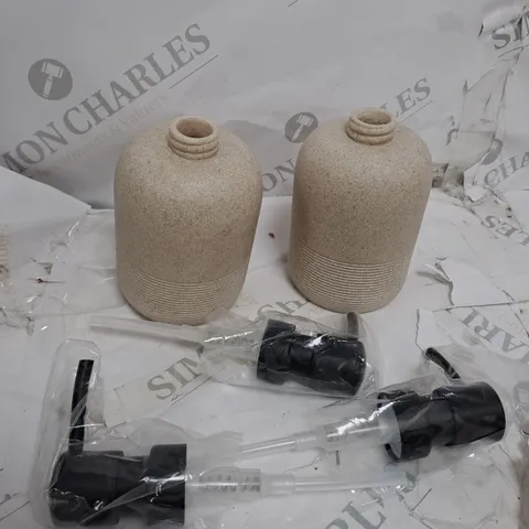 BOXED 2 PIECE BEIGE SOAP DISPENSER SET