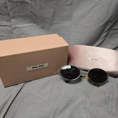 BOXED MIU MIU ROUND SUNGLASSES – GOLD-TONE FRAME, DARK LENSES