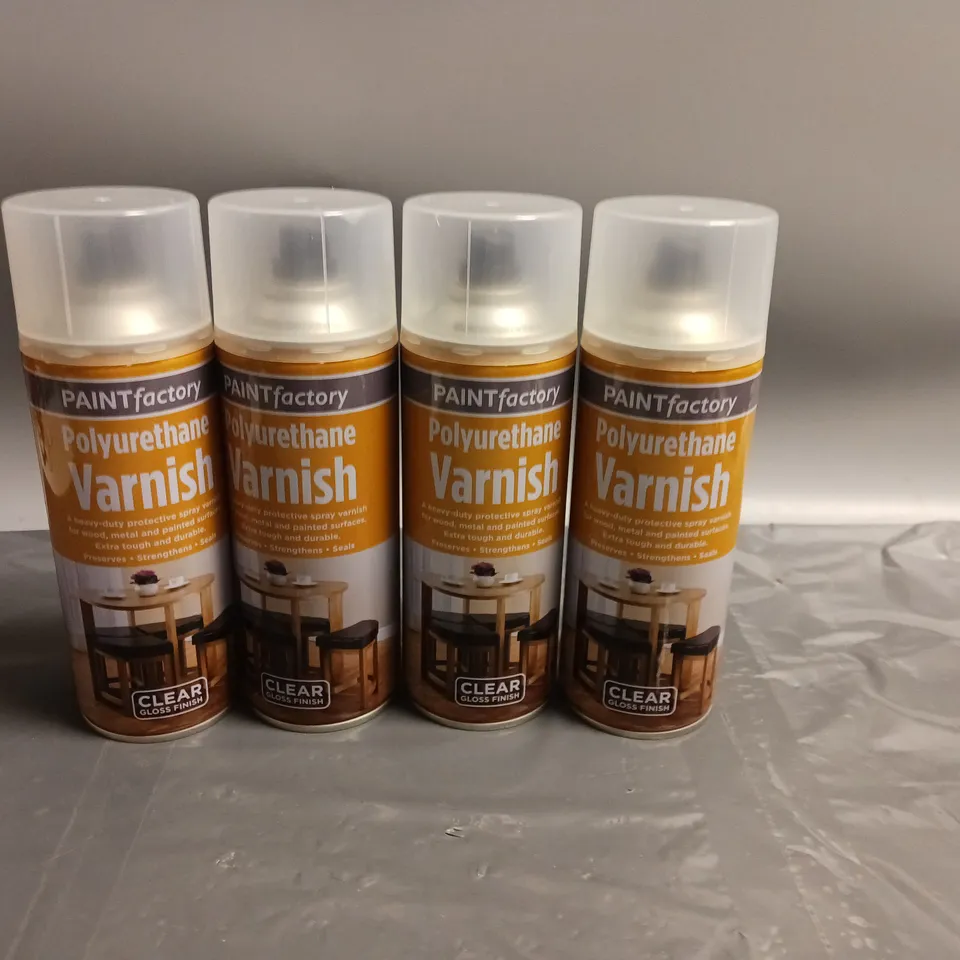 LOT OF 4 PAINT FACTORY POLYURETHANE VARNISH CLEAR GLOSS FINISH 400ML