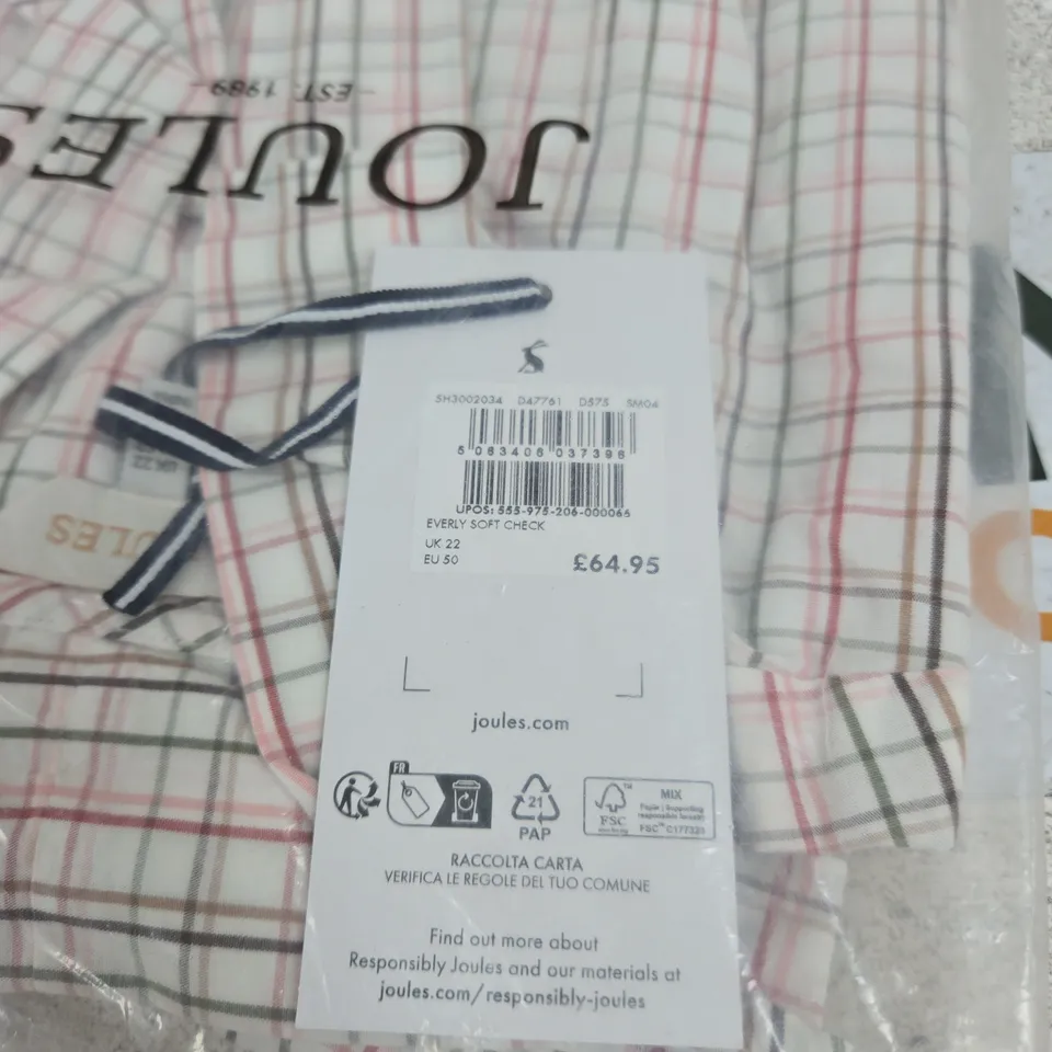 JOULES EVERLY SOFT CHECK UK 22 TAGGED BAGGED