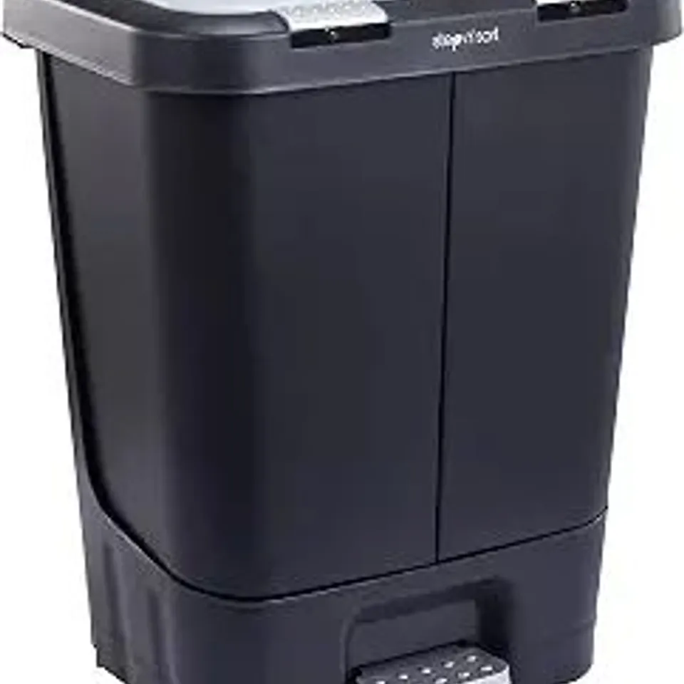 BOXED STEP N' SORT 2 X 5.5 GALLON, DUAL TRASH AND RECYCLING BIN WITH SLOW CLOSE LID,BLACK,40 LITER