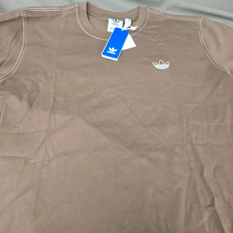 ADIDAS T-SHIRT β BROWN CREW NECK WITH WHITE TREFOIL LOGO - LARGE