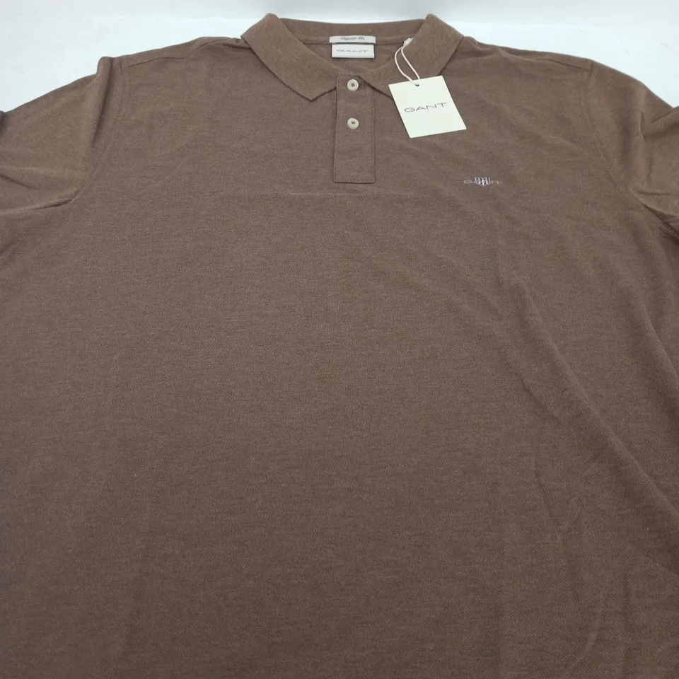GANT REGULAR SHIELD SS PIQUE POLO – HAZELNUT MELANGE – UK L