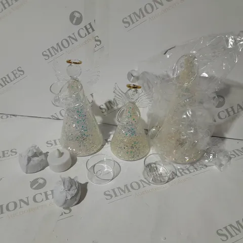 HOME REFLECTIONS SET OF 2 PRE-LIT GLASS ANGEL CANDLE HOLDERS