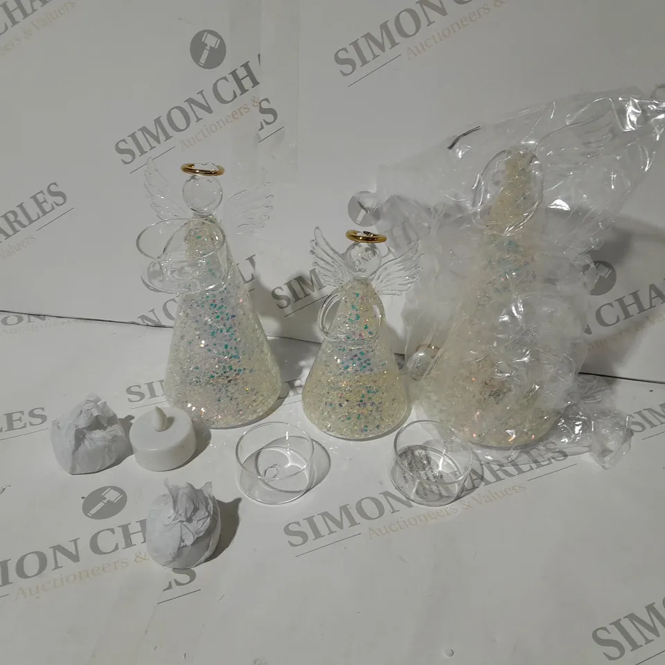 HOME REFLECTIONS SET OF 2 PRE-LIT GLASS ANGEL CANDLE HOLDERS