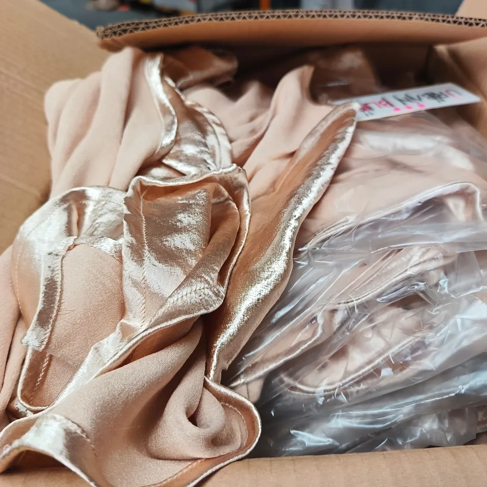 BOX OF APPROXIMATELY 30 URBAN BLISS CHAMPAGNE CAPE SLEEVE DRESS - SIZES 8 / 10 / 12