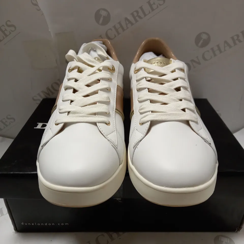 DUNE LONDON EDEN LEATHER WHITE TRAINERS - SIZE 7